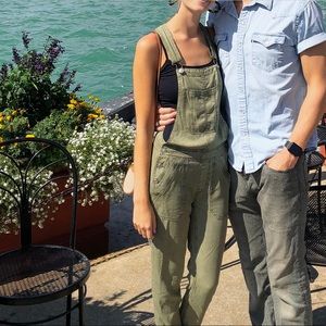 American Eagle olive green utility overalls